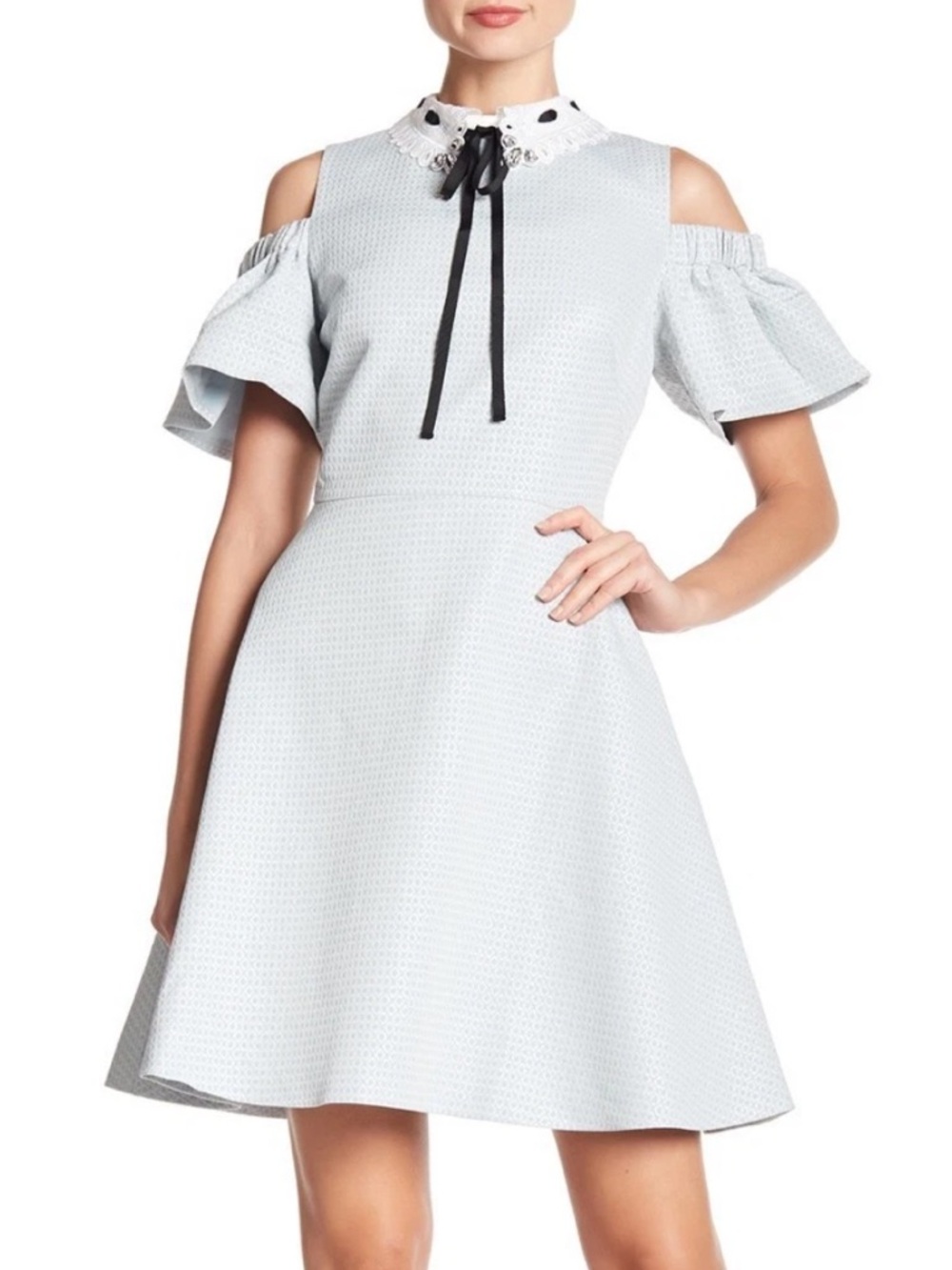 Ted Baker Araye Dusky Light Blue Cold Shoulder Embellished Collar Dress